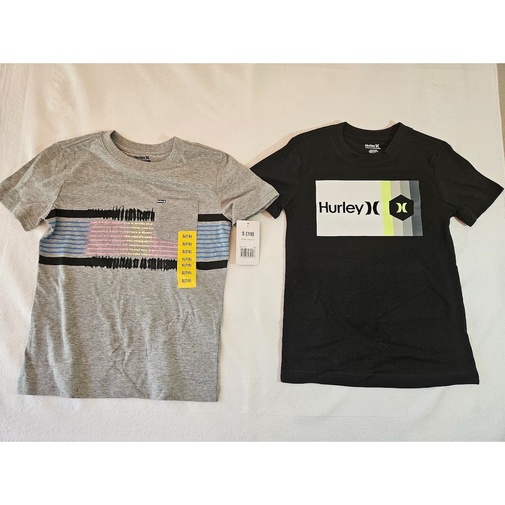 Hurley Youth Boys 2-pack Tee Shirts Size Small Gray  Pocket & Black 7/8